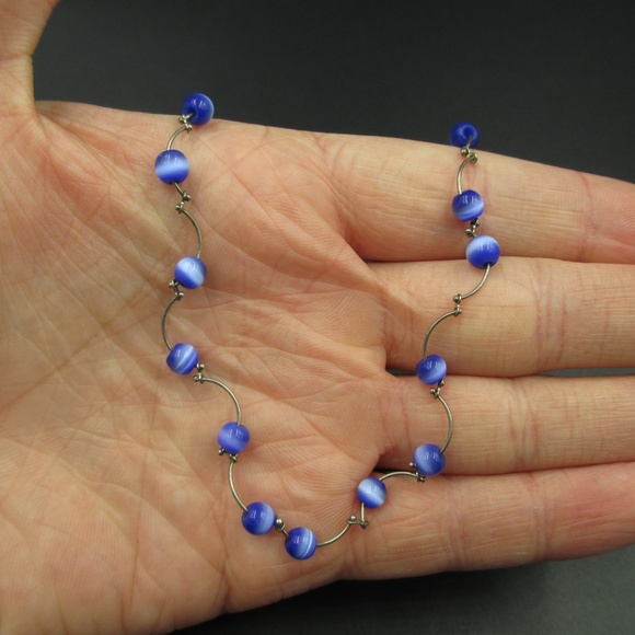 Vintage 16 Inch Blue Beaded Necklace - Picture 3 of 5